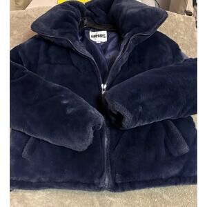 Apparis Billie Blue Velvet Faux Fur Cropped Puffer Jacket Women's XS